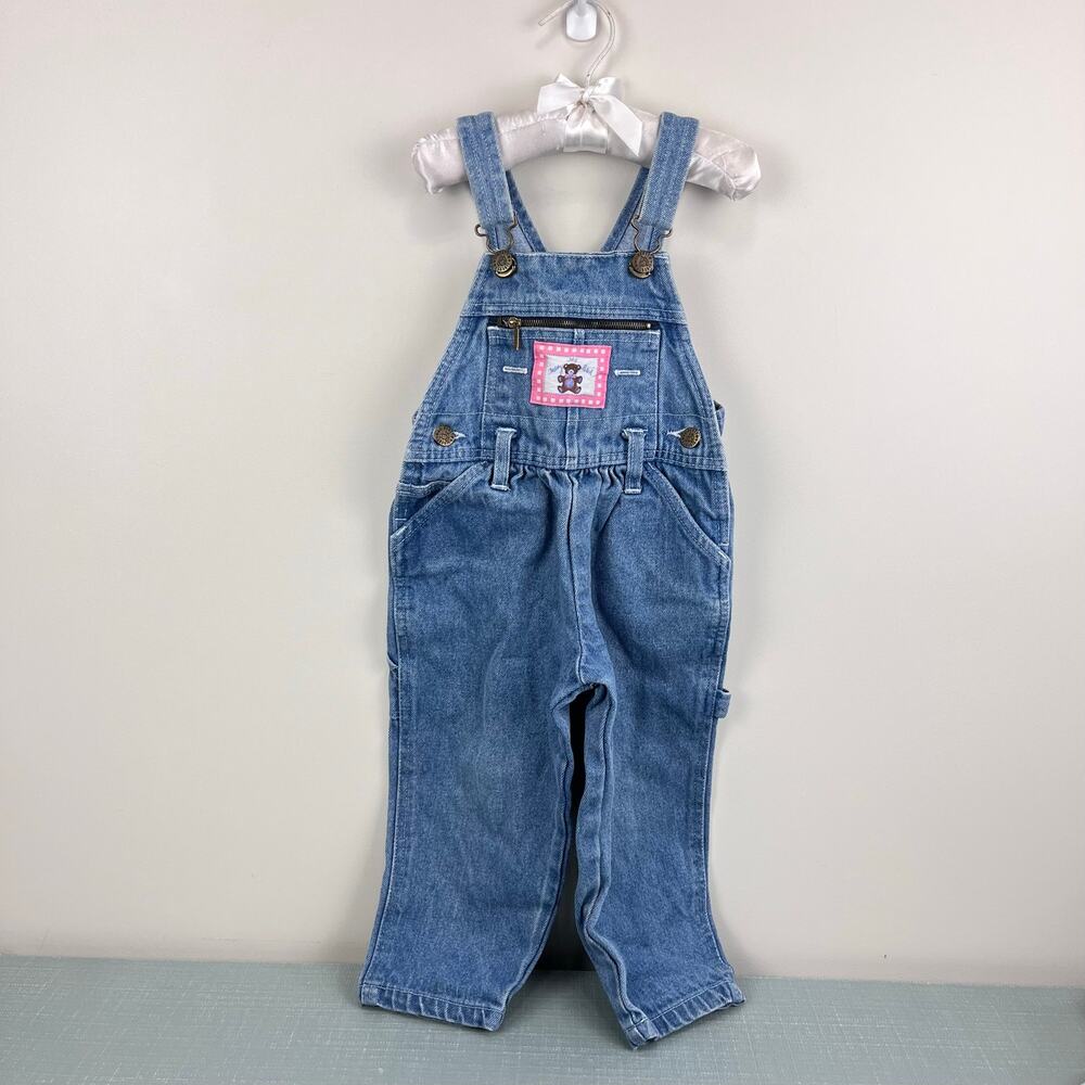 Vintage Liberty Blue Jean Teddy Bear Patch Overalls 3T